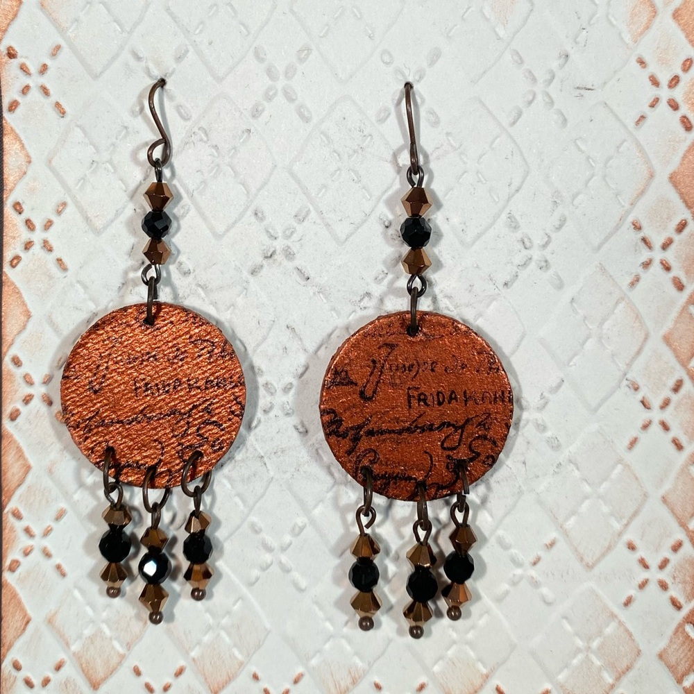 New Frida Kahlo earrings, copper and black
